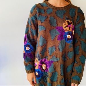 SOLD Vintage 80s / 90s Floral Woven Knit Sweater